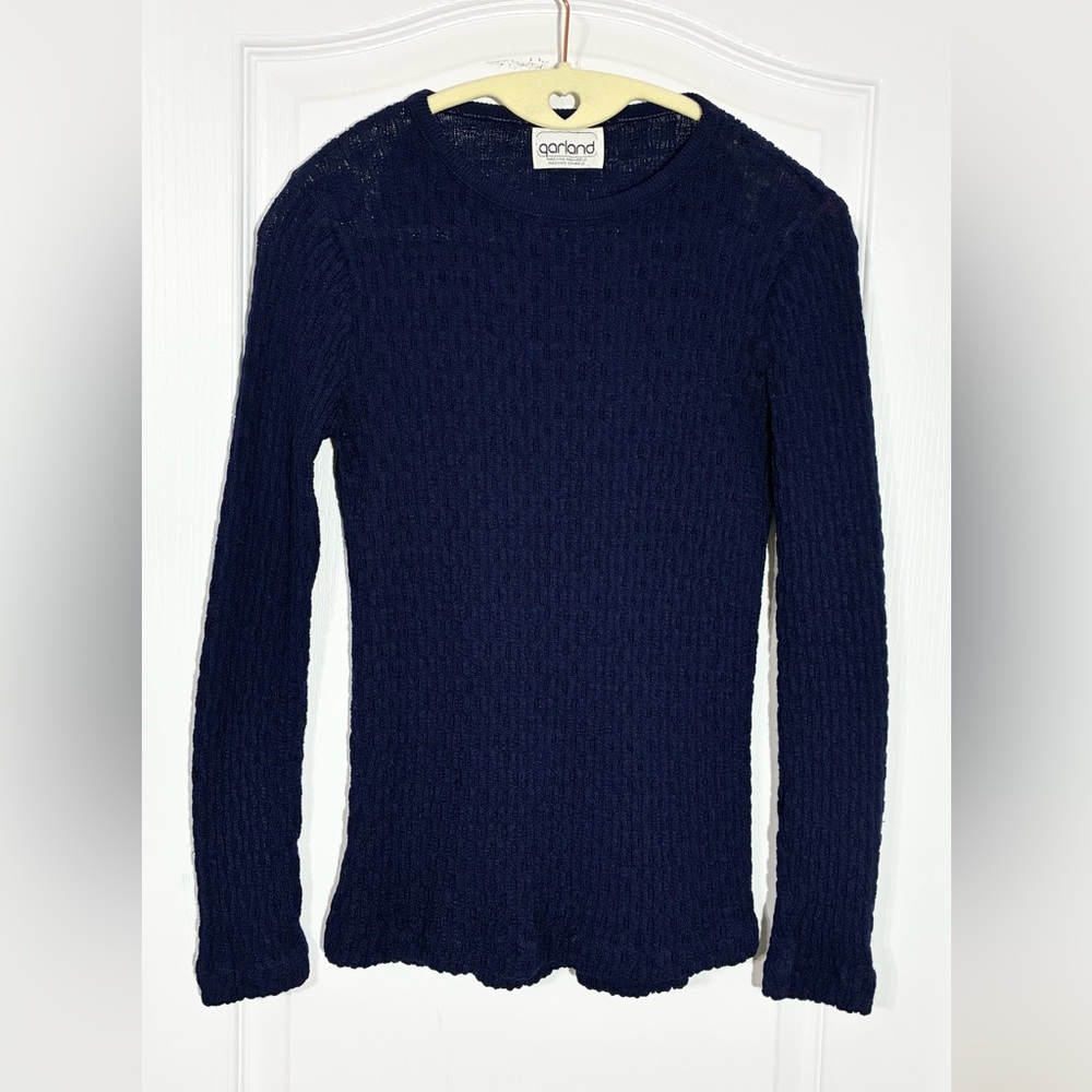 60s Garland Textured Knit Sweater USA MADE Vintage Navy Size Small